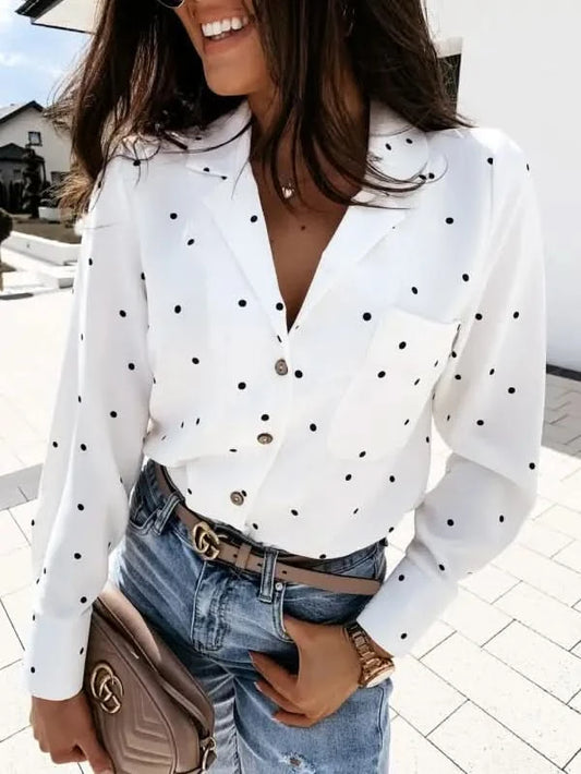 Slim Button Polka Dot Long Sleeve Pocket Shirt.