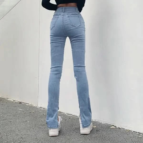 Small Slit Skinny Slim Flared Trousers.