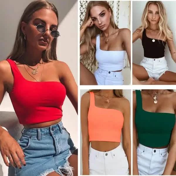 Summer Sexy One-shoulder Vest Crop Top.