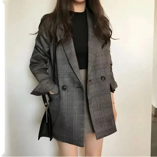 Women's Check Jacket Causual Vintage Coat.