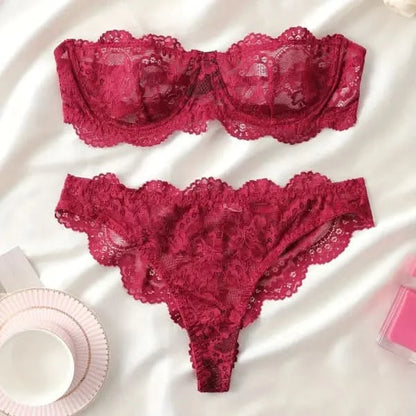 Women's Lace Flowers Print Underwear Suit.