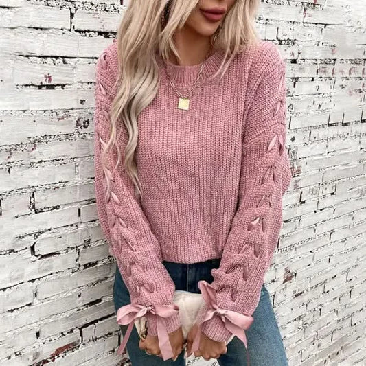 Women's Lace-up Bow Pullover Top.