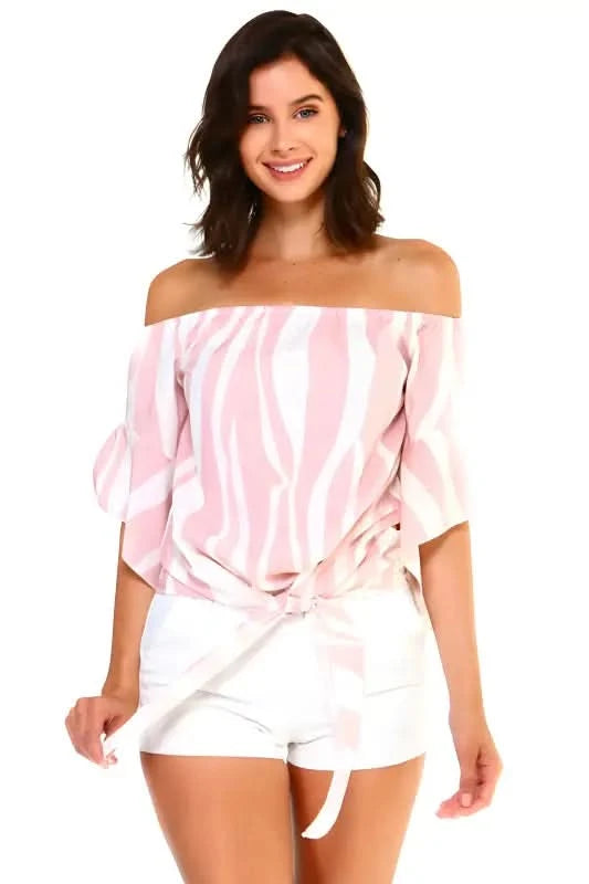 Women's Strapless Striped Bandage Blouse.