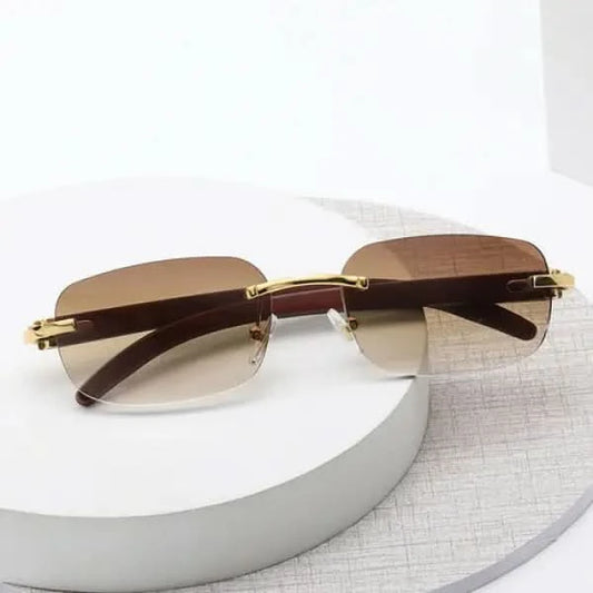 Wooden Grain Mirror Leg Metallic Sunglasses.