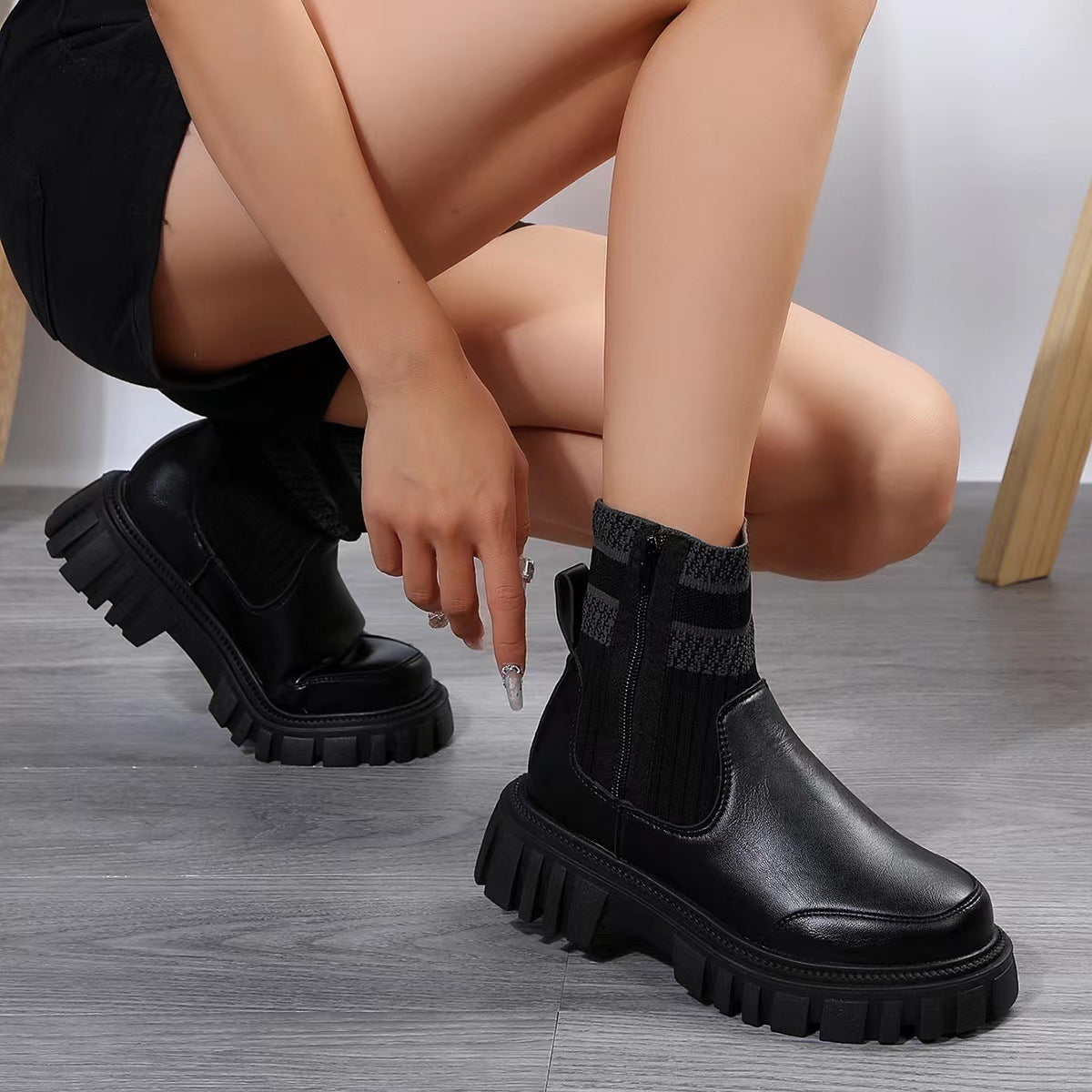 Fashion Mid-tube Boots With Zipper Design Non-slip Boots