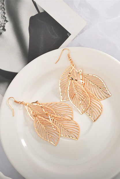 Gold Hollow Out Leaves Alloy Hook Earrings.