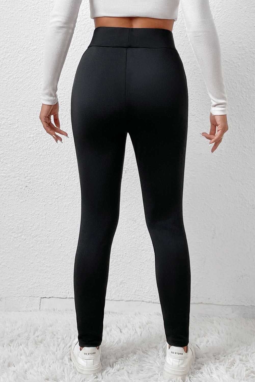 Black Fleece Lining Winter Thermal High Waist Leggings.