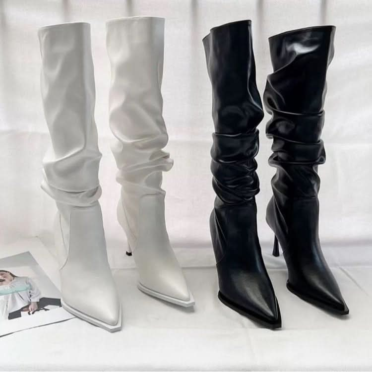 European And American Pointed Pleated High Boots Women.