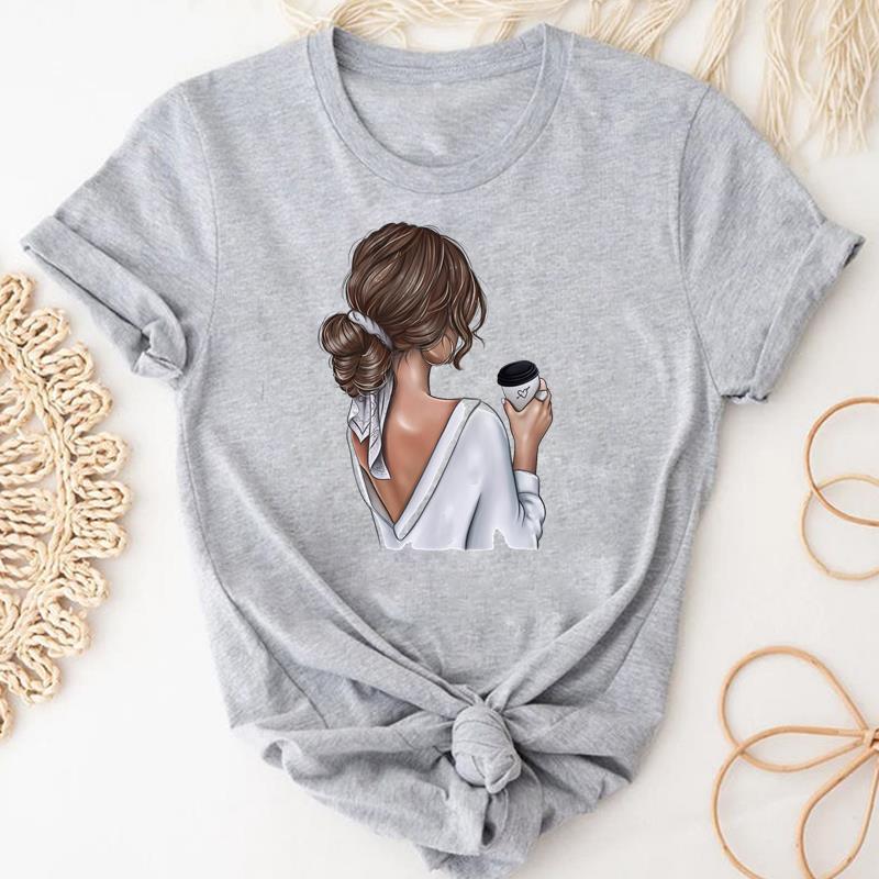 Women’s Coffee Cartoon Printed Clothing Top