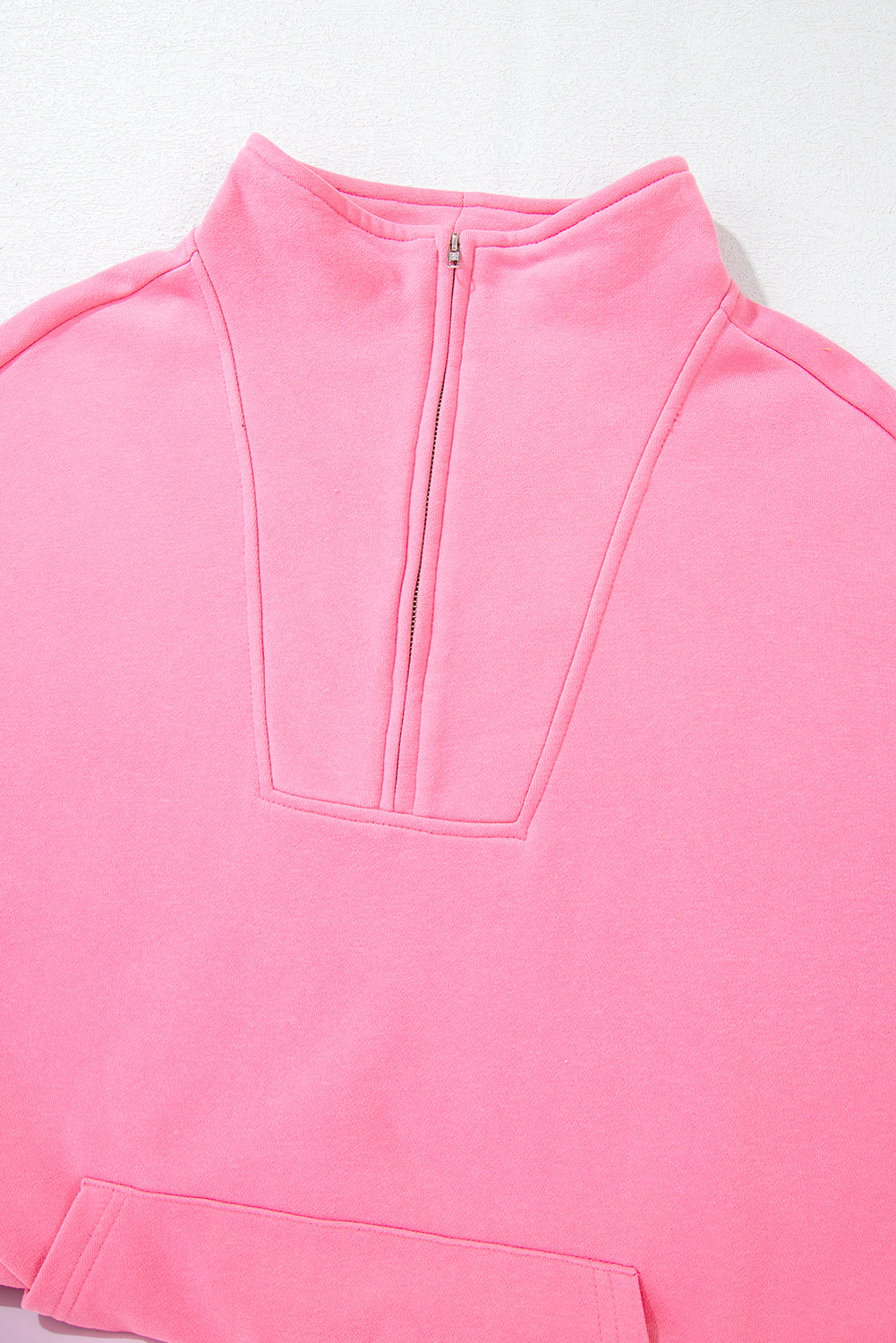 Zip-up Stand Neck Kangaroo Pocket Hoodie.