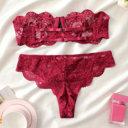 Women's Lace Flowers Print Underwear Suit