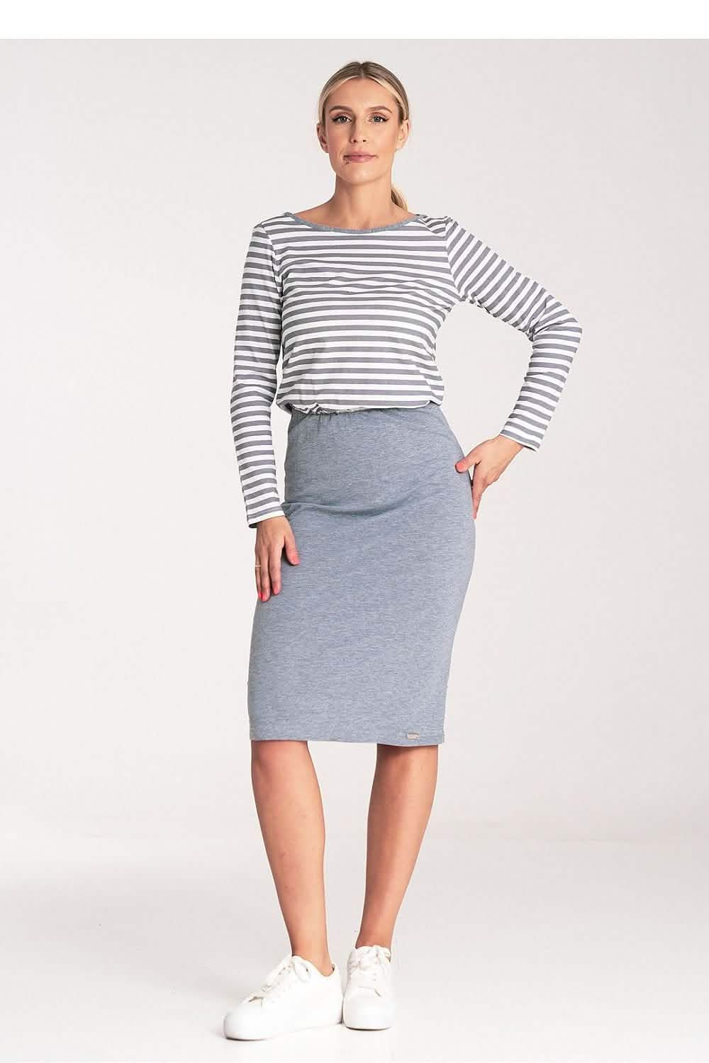 Day Dress Daydress: Figl Elegance Striped White-Grey