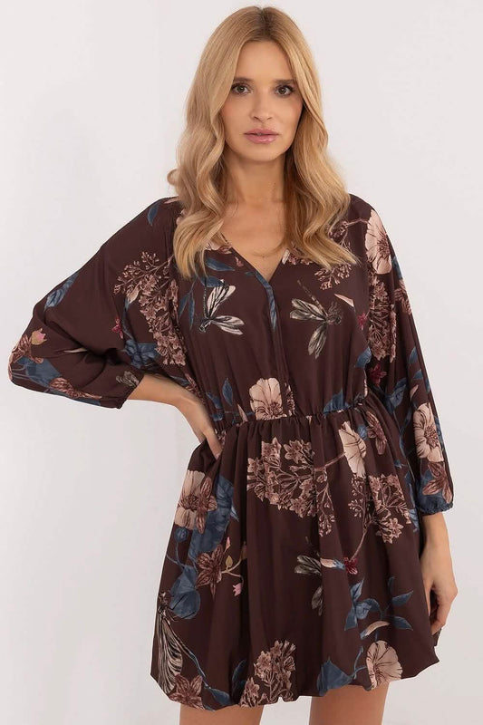 Day Dress Daydress: Italy Moda Elegance Floral Brown