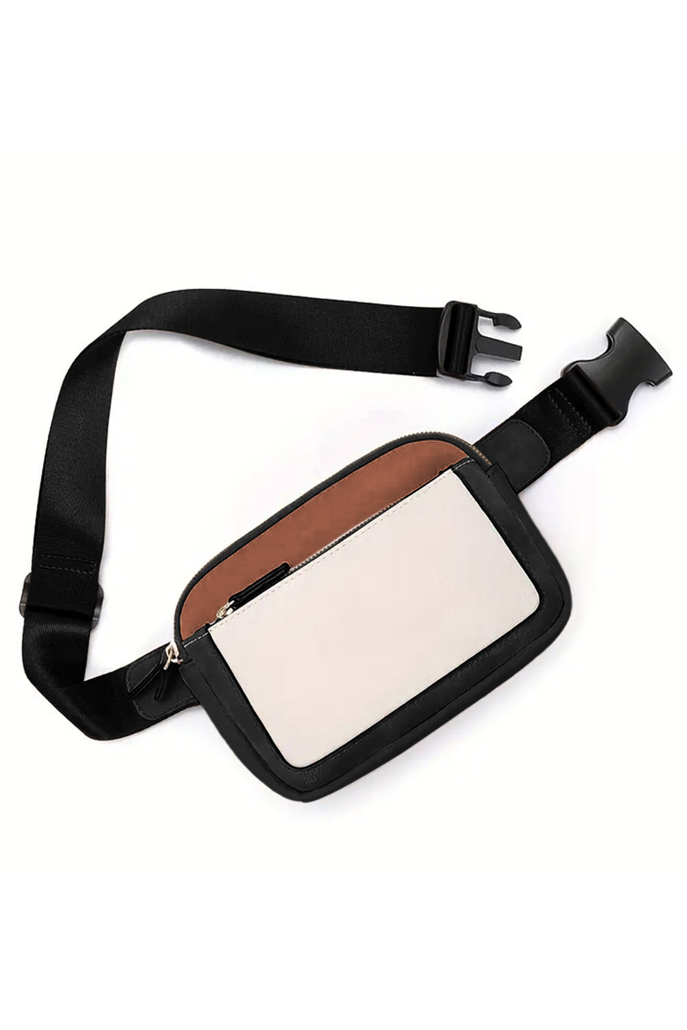 White Color Block Crossbody Bag.