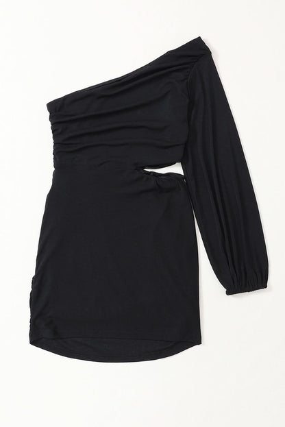 Black One Shoulder Bodycon Mini Semi Formal Dress.