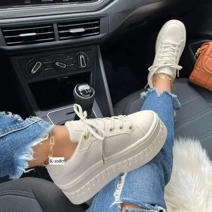 Chunky Heel Shoes Ankle Boots Lace-up Sneakers.