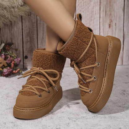 Fashion Lace-up Snow Boots Winter Height-enhancing Cotton Shoes