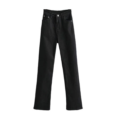 Retro Slim Temperament High Waist Denim Mopping Trousers Trend