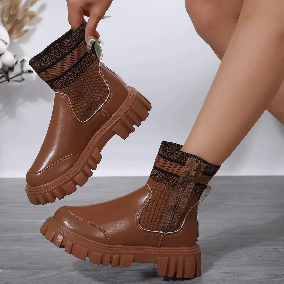 Fashion Mid-tube Boots With Zipper Design Non-slip Boots