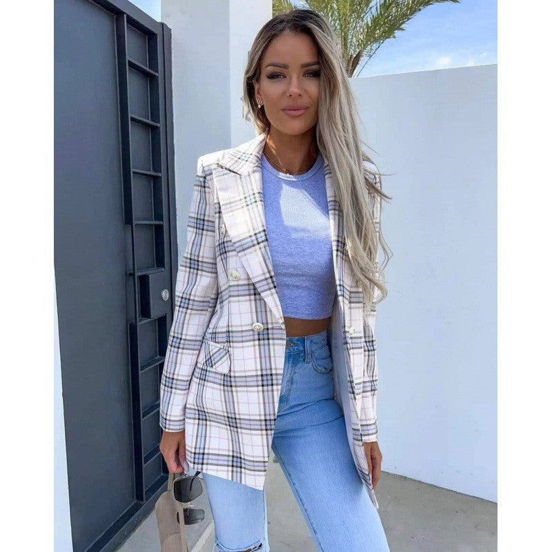 Women's Fashion Print Plaid Blazer