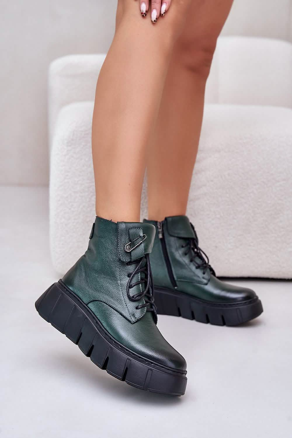 Stylish Boots Natural Leather Buskin Boots: Stylish Platform Design with Comfort