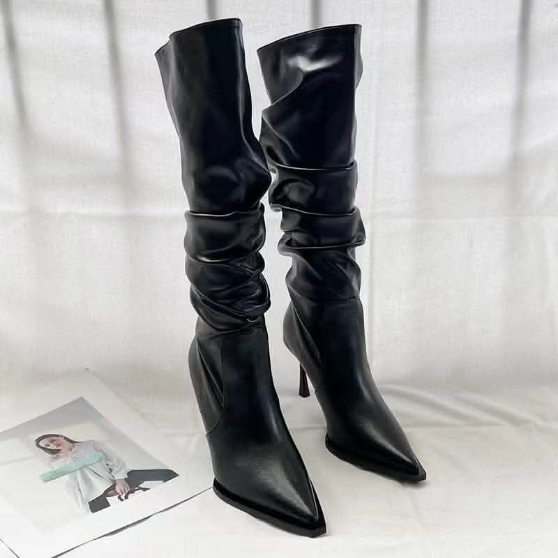 Stylish Boots Pointed Pleated High Boots for Style and Sophistication