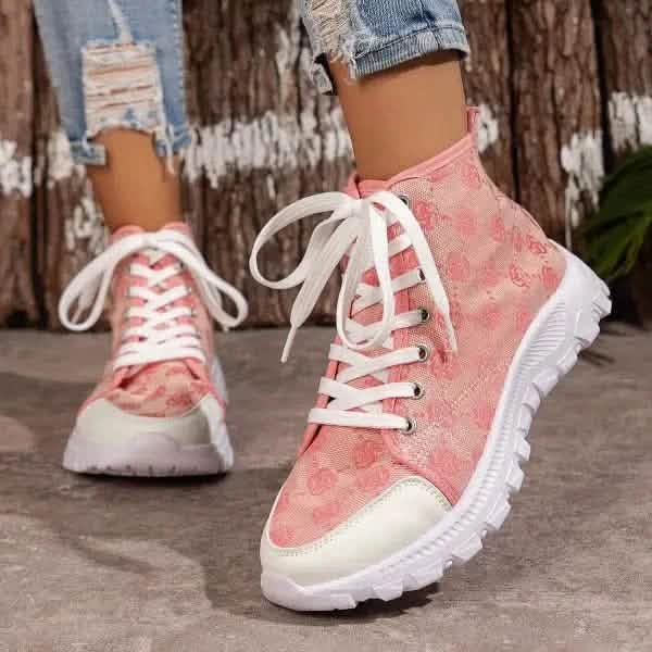 Stylish Boots Rose-printed Lace-up Boots for Comfort and Style