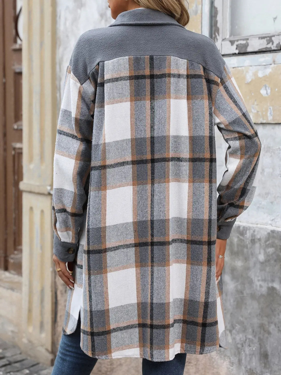 New Brushed Plaid Long Coat With Pockets Fashion Winter Jacket