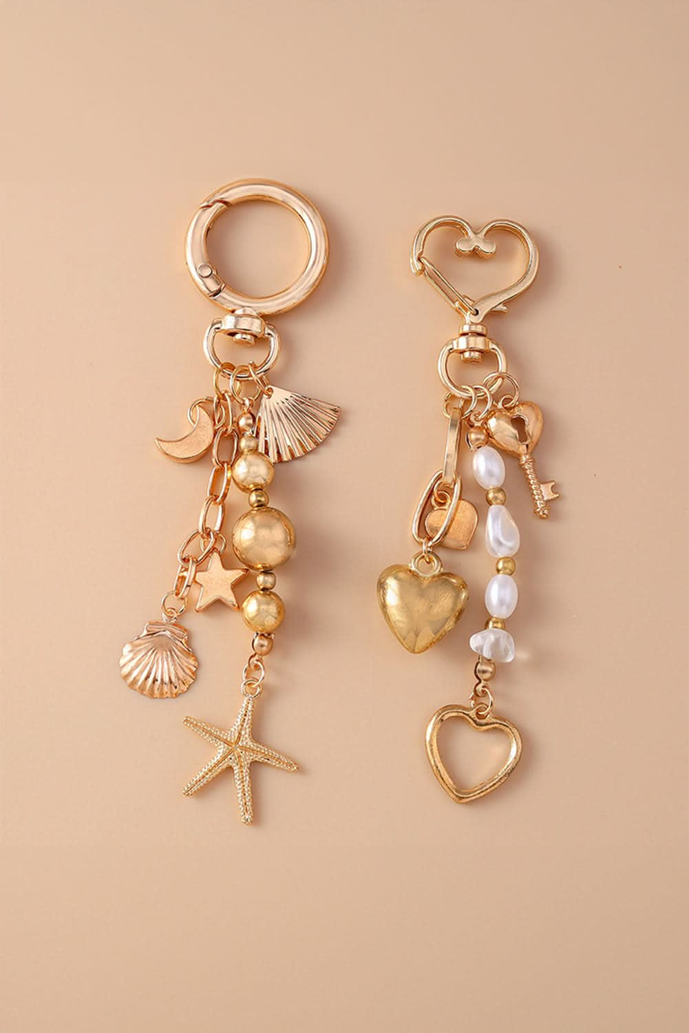 Gold Pearl Heart Aesthetic Charm Keychain.