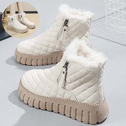 Women's Plaid Pattern Platform Ankle Boots Casual Side Winter Snow Boots