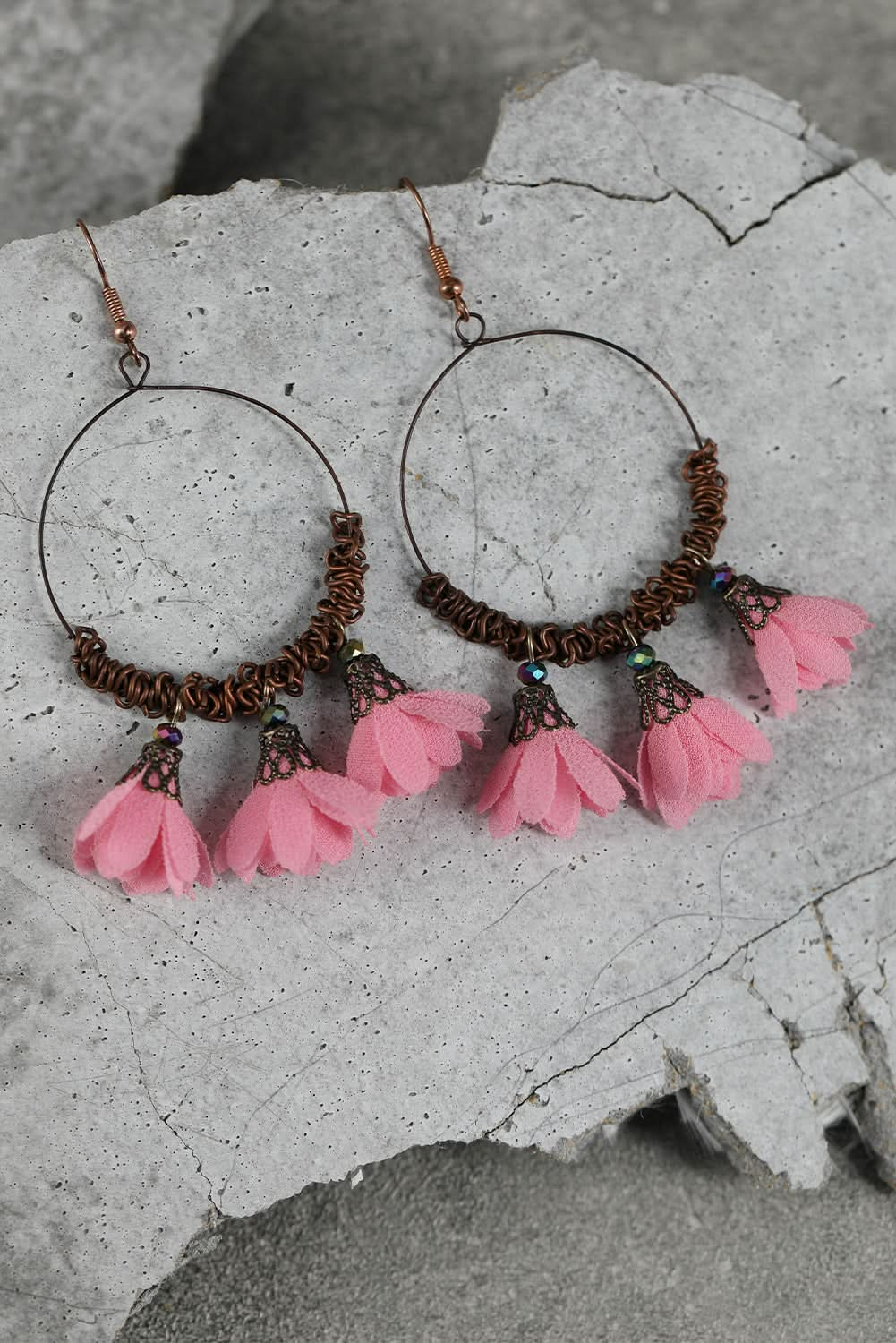 3 Pairs Boho Floral Tasseled Geometric Dangle Earrings Set.