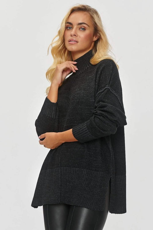 Wool sweaters Oversize Melange Sweater with Half-golf Neckline for Casual Knitwear Knit tops