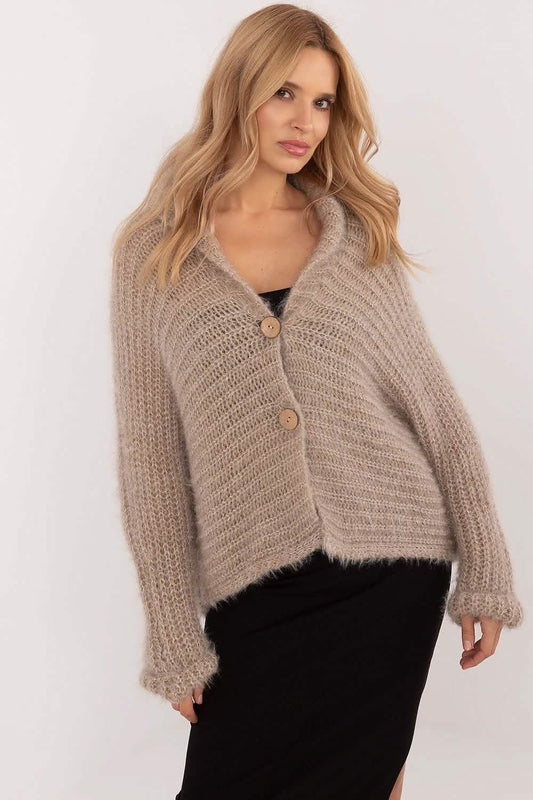 Wool sweaters Cardigan Och Bella with Heart Neckline for Everyday Comfort Beige Knit tops