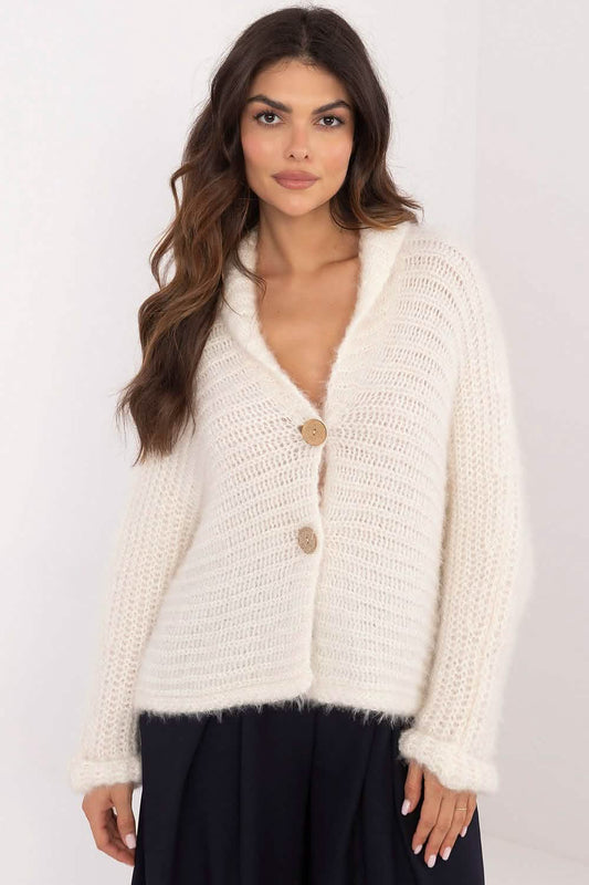 Wool sweaters Cardigan Och Bella with Heart Neckline for Everyday Comfort White Knit tops