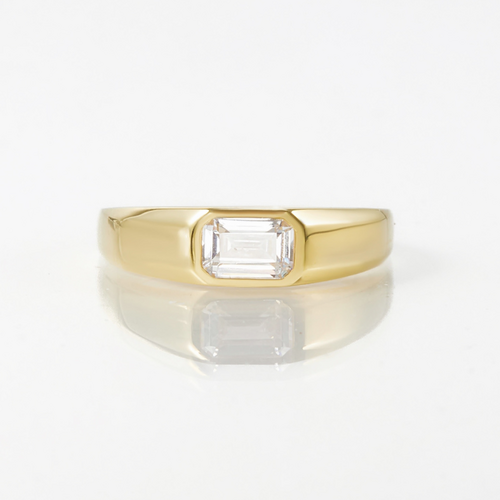 Women Signet Ring, Rectangular Emerald Cut Stone Ring, Minimalist Ring