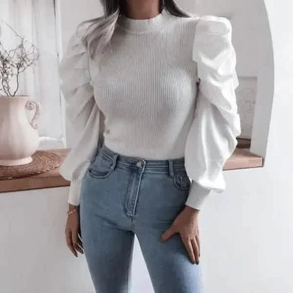 Wool sweaters Puff Sleeve Knit Top for Timeless Elegance and Sophistication Knit tops