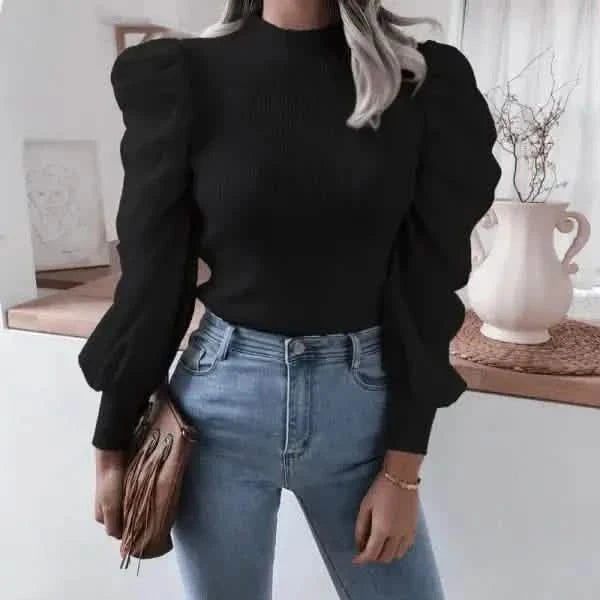 Wool sweaters Puff Sleeve Knit Top for Timeless Elegance and Sophistication Knit tops