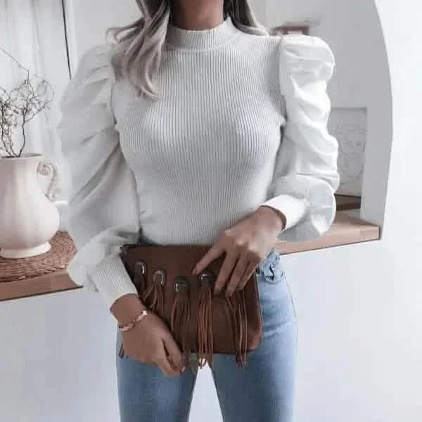 Wool sweaters Puff Sleeve Knit Top for Timeless Elegance and Sophistication Knit tops