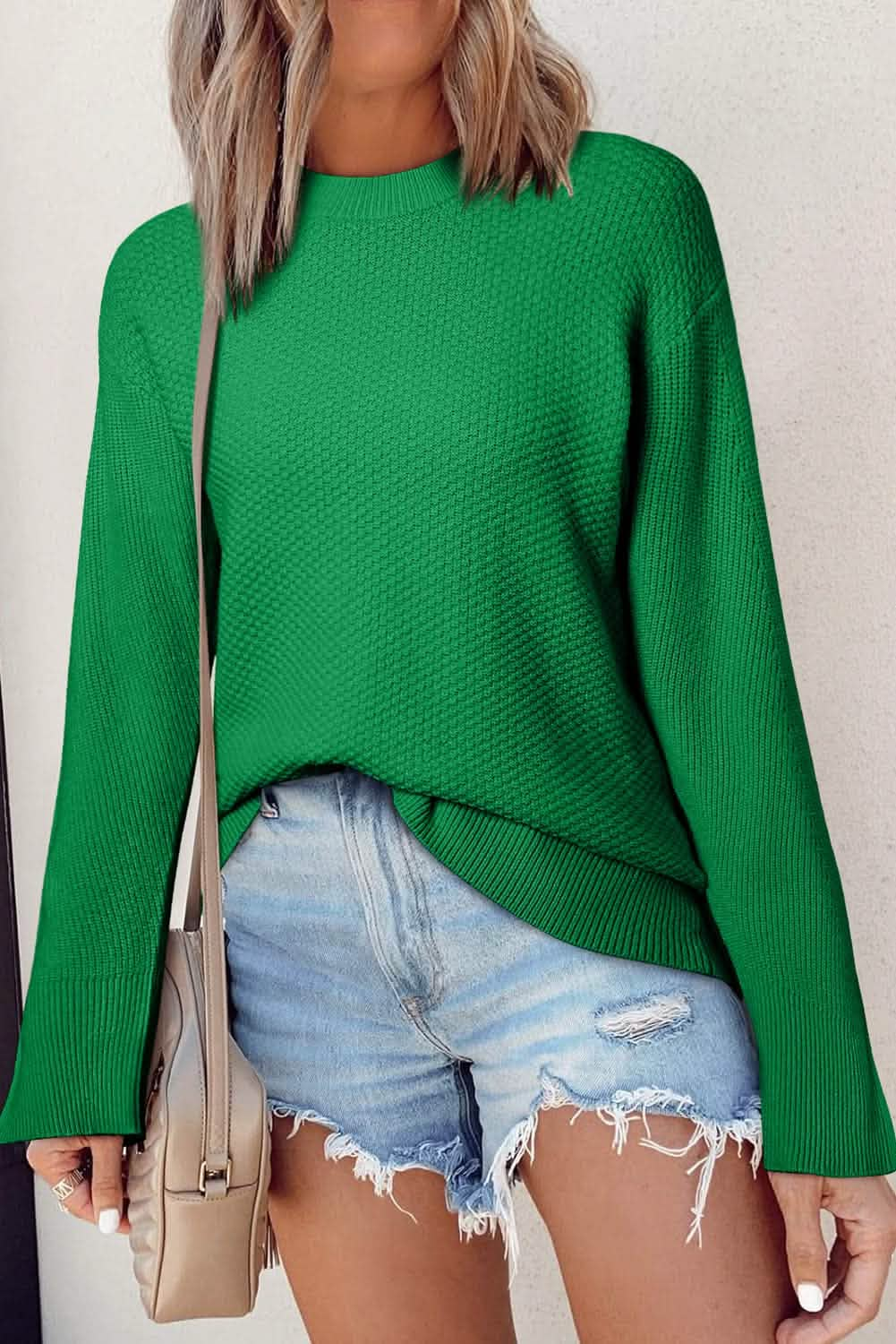 Wool sweaters Dark Green Textured Knit Sweater for Winter Sophistication Knit tops