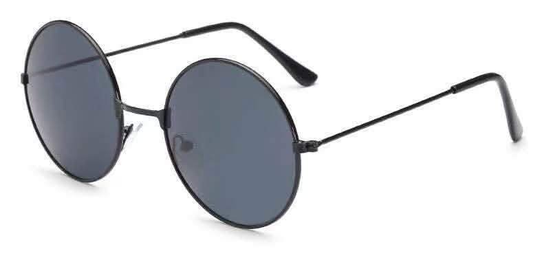 Retro round sunglasses with black frame and dark-tinted lenses, stylish and lightweight for a vintage-inspired look.