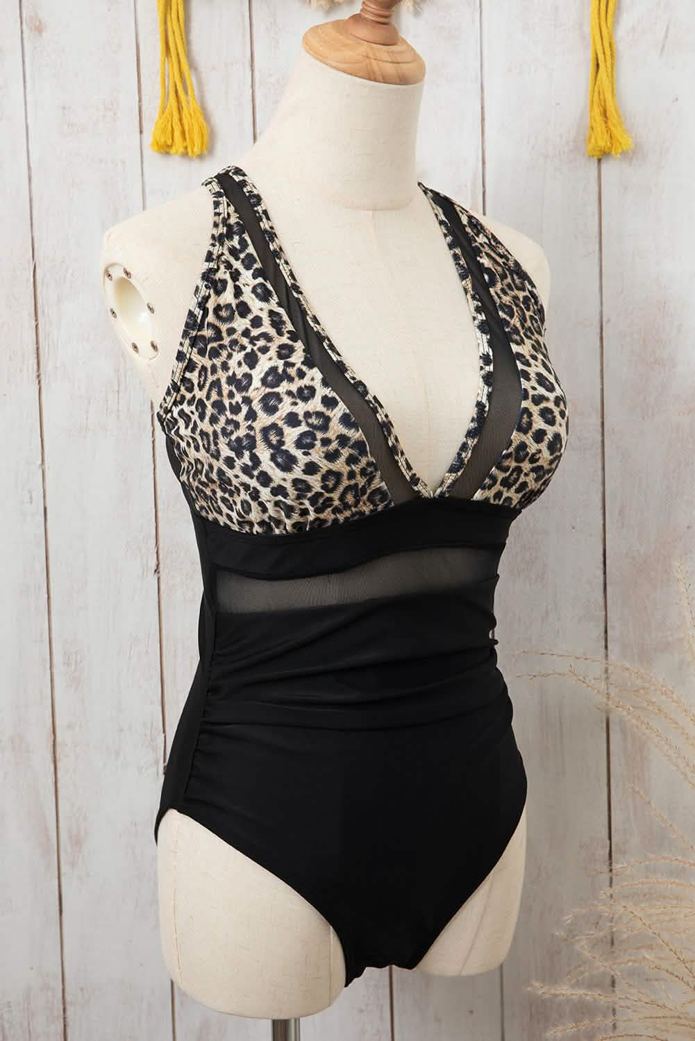 Brown Leopard Mesh Monokini One-Piece.