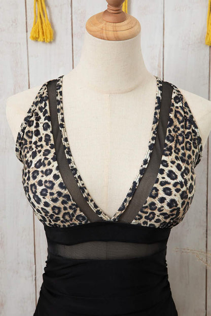 Brown Leopard Mesh Monokini One-Piece.