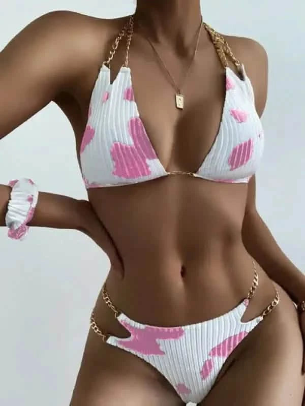 New Chain Split Swimsuit Multicolor Beach.