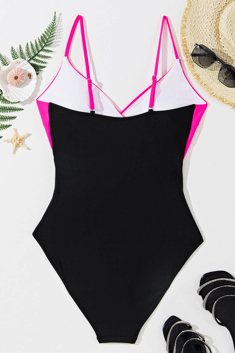 Rose Red Two-tone One Piece Swimsuit.