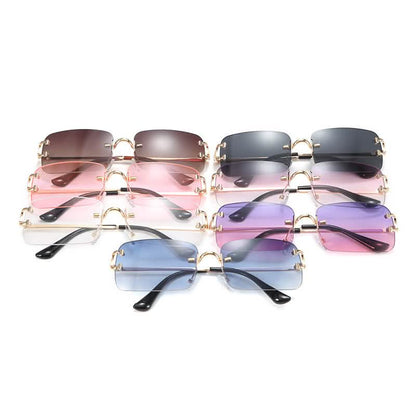 Small-frame trimmed sunglasses in various colors, featuring a trendy design for women. European and American fashion style.