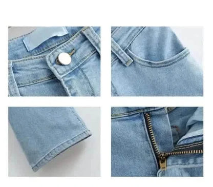 Light blue denim jeans with zipper and button closure.