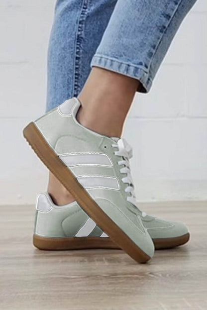 White Striped Lace-up Flat Sneakers for Stylish Everyday Wear