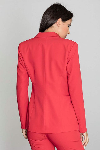 Bright red fitted blazer shown from the back view.