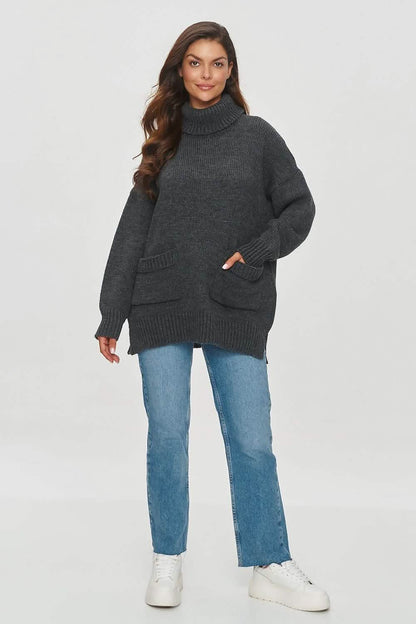 Wool sweaters Women’s Sweater with Turtleneck and Reglan Sleeves in Makadamia Knit tops