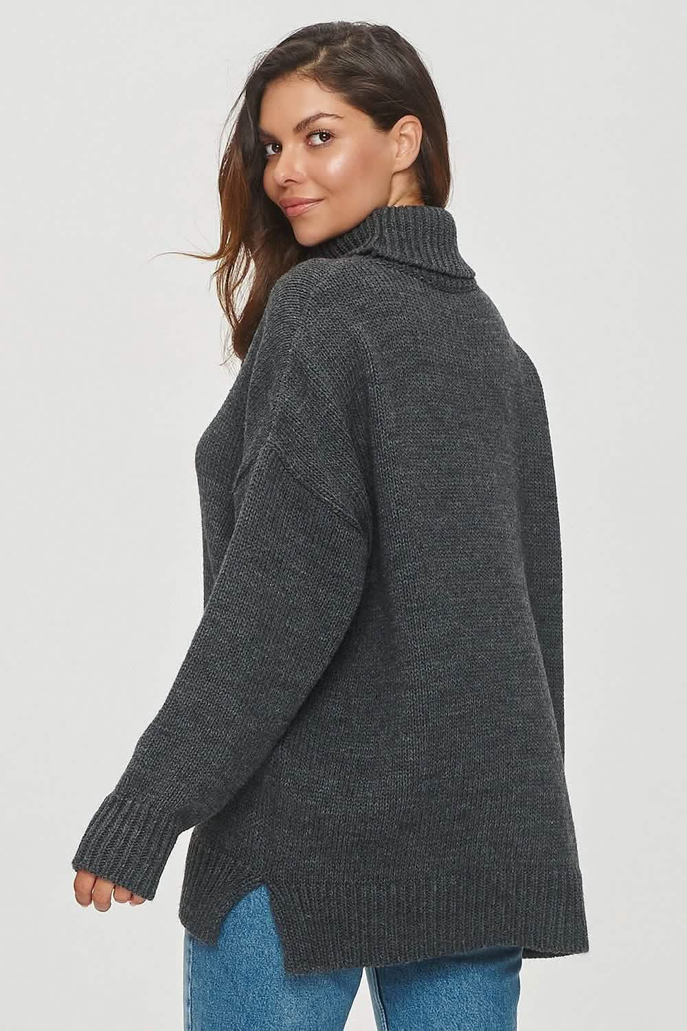 Wool sweaters Women’s Sweater with Turtleneck and Reglan Sleeves in Makadamia Knit tops